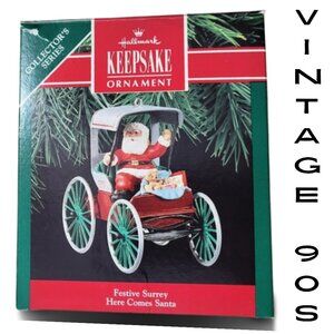 HALLMARK Keepsake Ornament Here Comes Santa - Vintage Handcrafted - Dated 1990